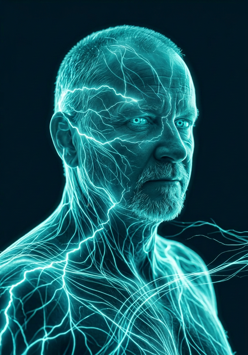 Glowing neural network illustration of a finance professional